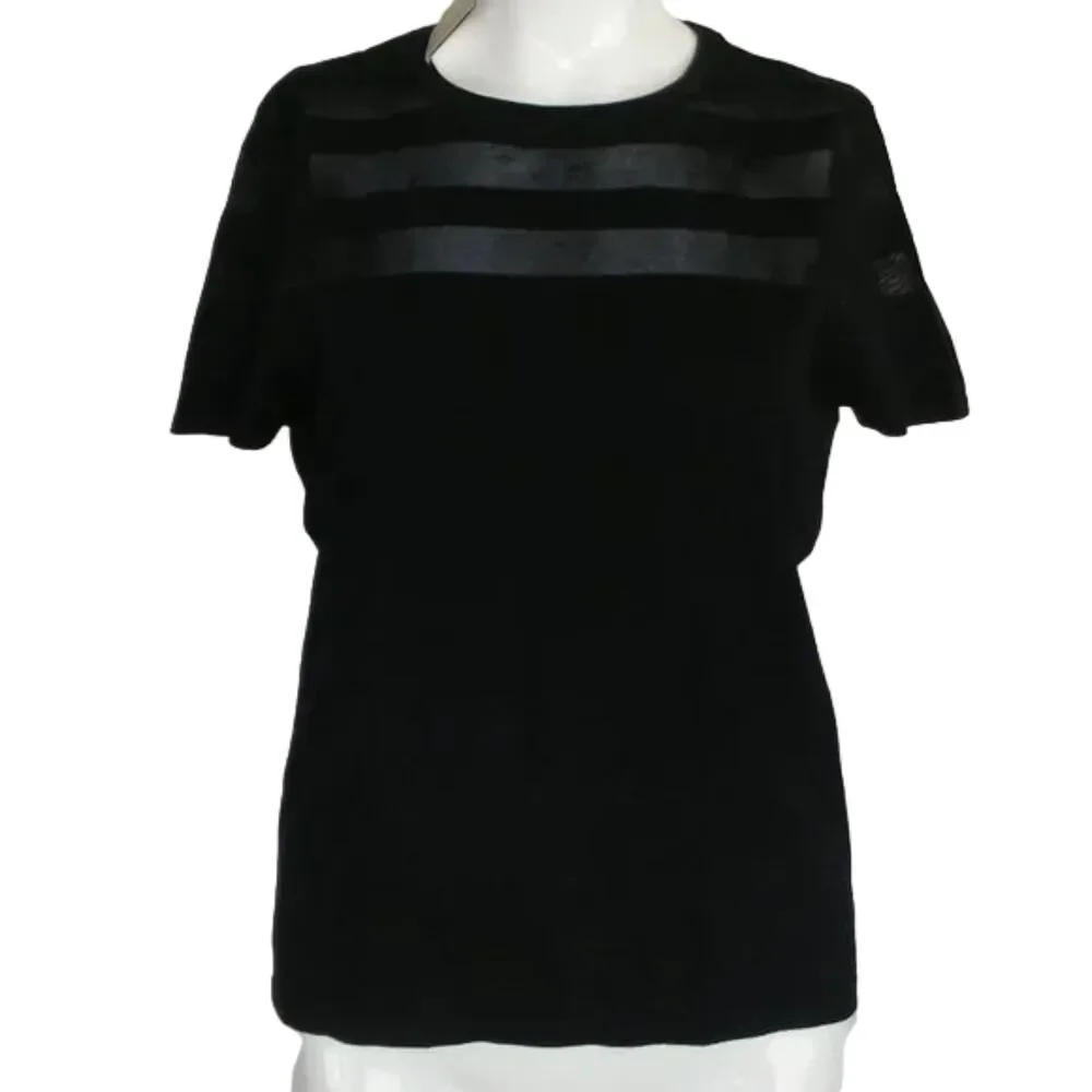 new CARMEN MARC VALVO Top, L, Knit, Sheer stripes. Black, Short sleeves - Picture 3 of 12